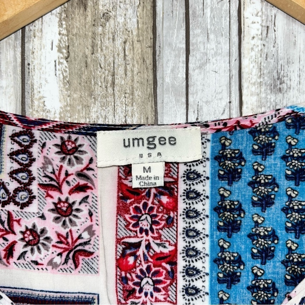 Umgee Boho Retro Print Tie Neck Tunic/Dress - Picture 3 of 6